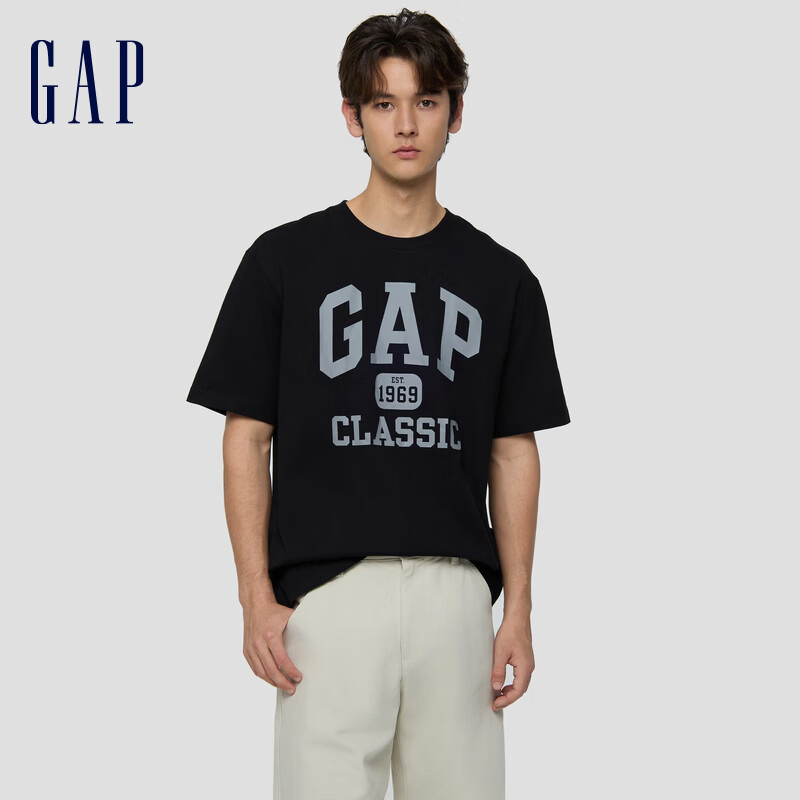 盖璞Gap男女装2026春季新款纯棉logo字母印花宽松短袖T恤上衣866090 黑色 L (175/96A)亚洲尺码