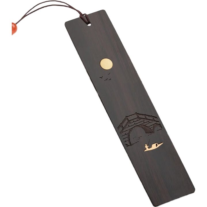 小雕匠木質(zhì)古風(fēng)書(shū)簽文具定制中國(guó)風(fēng)企業(yè)年會(huì)商務(wù)禮品教師節(jié)紀(jì)念品送同學(xué)創(chuàng)意新年生日父親節(jié)禮物送學(xué)生 （嵌銅）紫光檀-楓橋夜泊