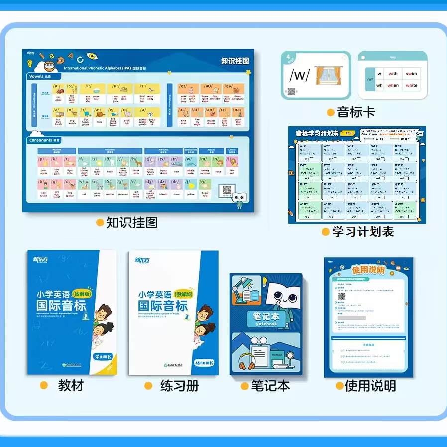 新东方国际音标盒子6-12岁儿童小学英语48个国际音标全讲解 外教带读快速学读音小学一二三四五六年级英语音标初中小学书音标教程