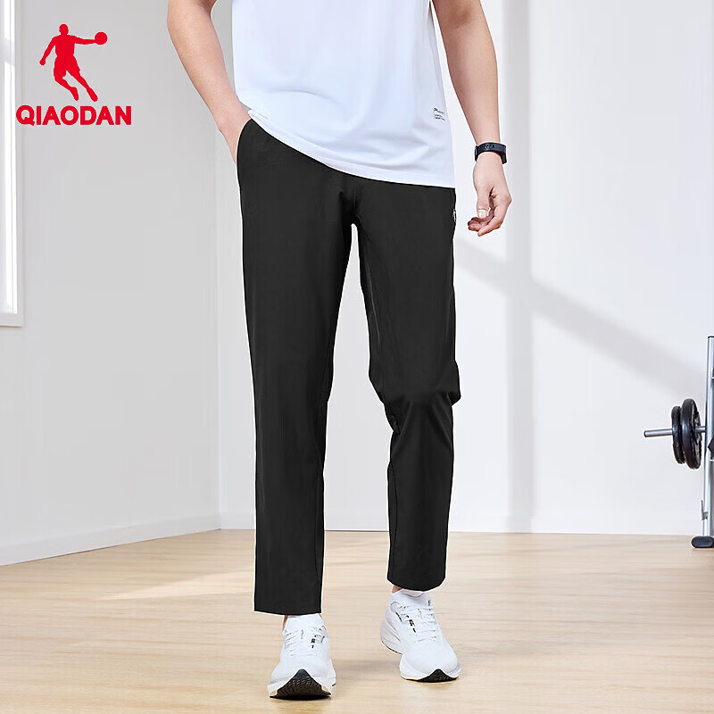 乔丹春夏款运动裤透气速干男士休闲卫裤直筒束脚裤子梭织长裤 黑色181R (透气速干 直筒) L (175)