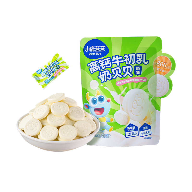 小鹿蓝蓝 牛初乳奶贝贝 儿童宝宝零食宝宝奶片含牛初乳酥脆易咀嚼60g 