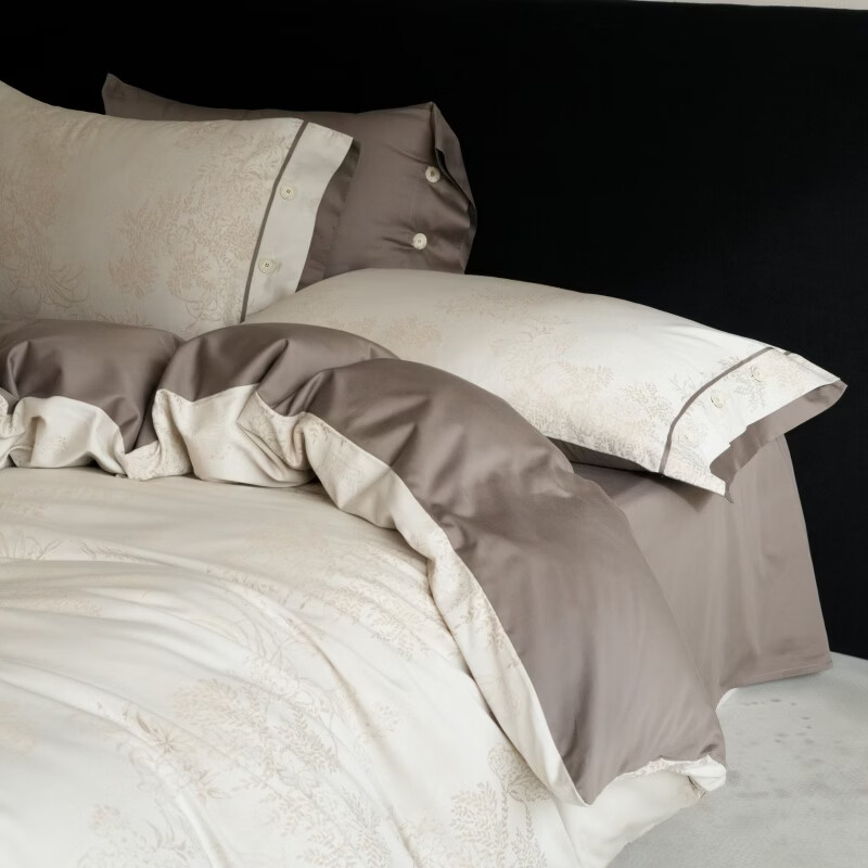 ROLAND LIVE新疆长绒棉色织提花四件套亲肤裸睡全棉高级感被套床单床上用品 YYG 长绒棉四件套-绿野芳踪咖 1.5米床 床单款 【被套200*230cm】