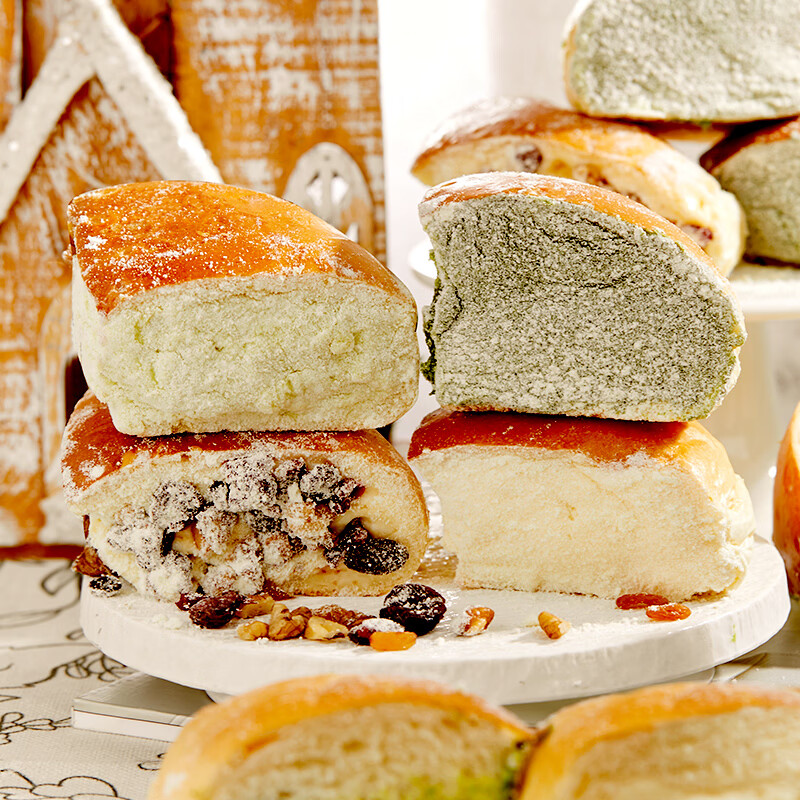 巧师傅原味芝心包早餐面包新鲜短保牛油果包代餐饱腹夹心软面包零食糕点 坚果味3个+原味1个+开心果味1个+牛油果味1个