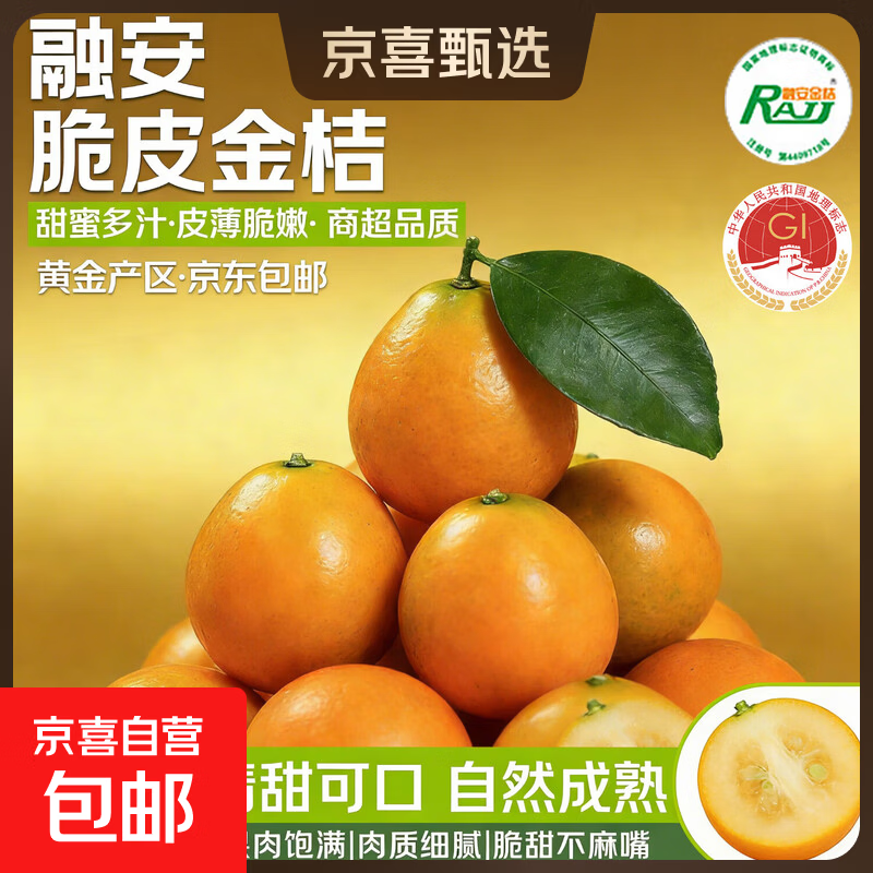 正宗广西脆皮金桔融安滑皮金柑当季新鲜水果年货送礼物脆产地直发 【4号中果】独立糖果包 1斤【尝鲜】