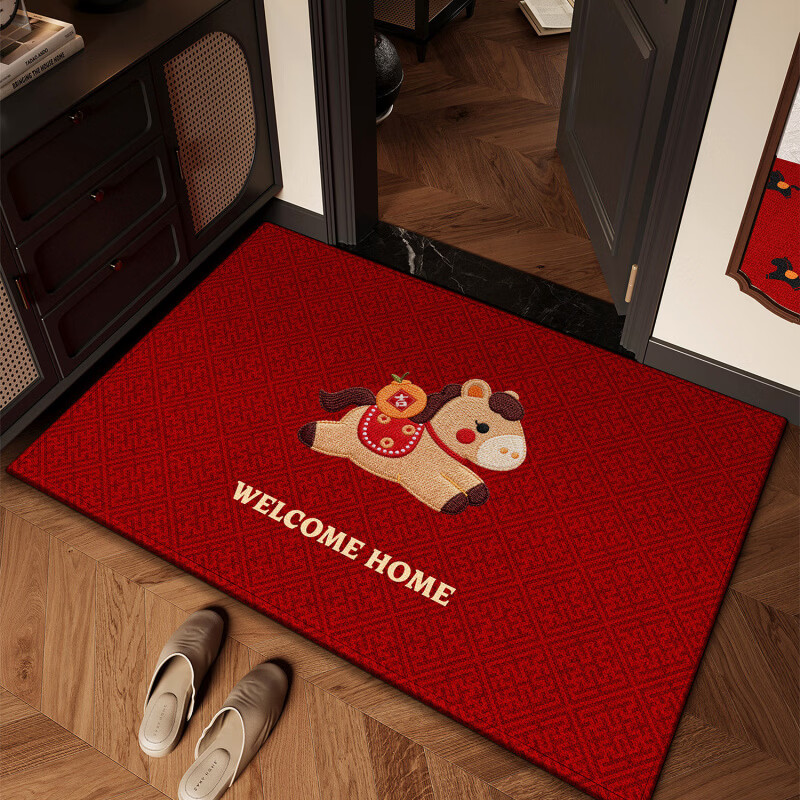 DONOYA 多罗亚2026马年地垫入户门垫红色喜庆门口入户地垫玄关入户门地垫 马年柿柿如意QR-4105 1cm*1cm 定制联系客服改价