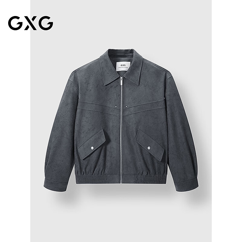 GXG男装 商场同款仿麂皮满印夹克皮外套 深灰色 170/M