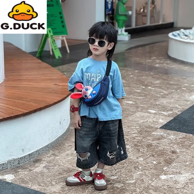 G.duck春夏儿童包包可爱卡通毛绒小兔男腰包女童宝宝胸包洋气外出斜挎包 小熊款