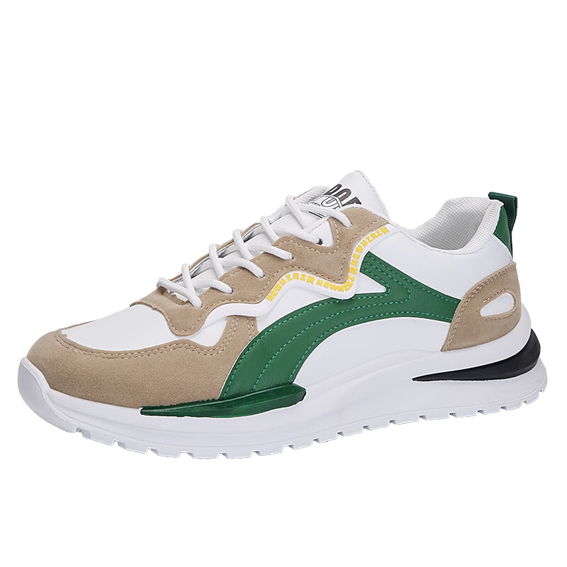 西域骆驼（VANCAMEL）鞋子男鞋2026秋冬季新款软底休闲鞋男士鞋百搭运动增高阿甘鞋板鞋 【官方正品 质量保证】白绿配色 43