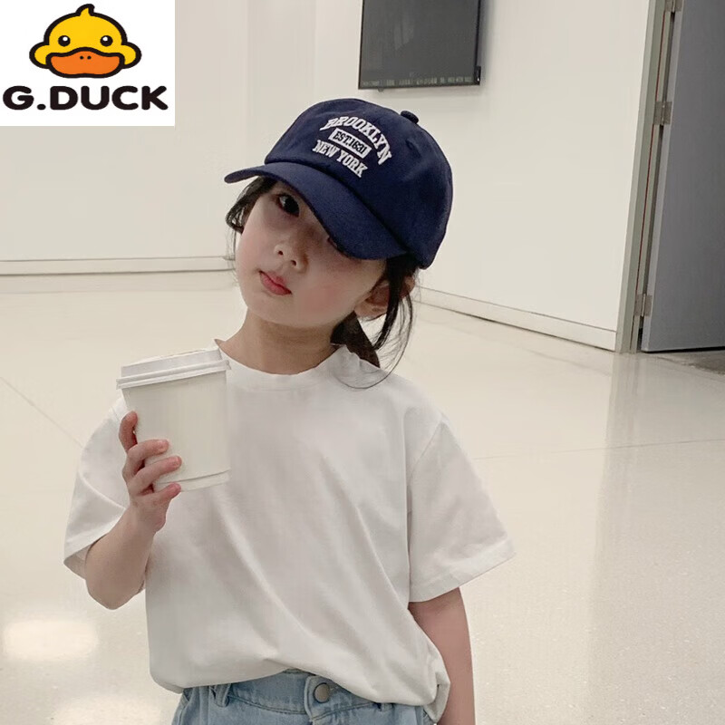 G.duck棒球帽子春秋季字母刺绣男女孩2024新夏天防晒宝宝遮阳儿童鸭舌帽 藏青 3-12岁 x 建议头围46-54cm(可调