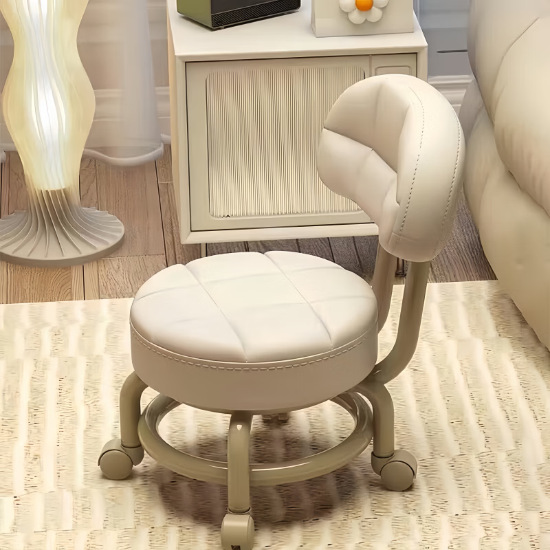 霓峰小凳子滑轮万向轮靠背圆凳美缝擦地带娃学步神器可移动多功能矮凳 米白【圆凳】细管塑料支架