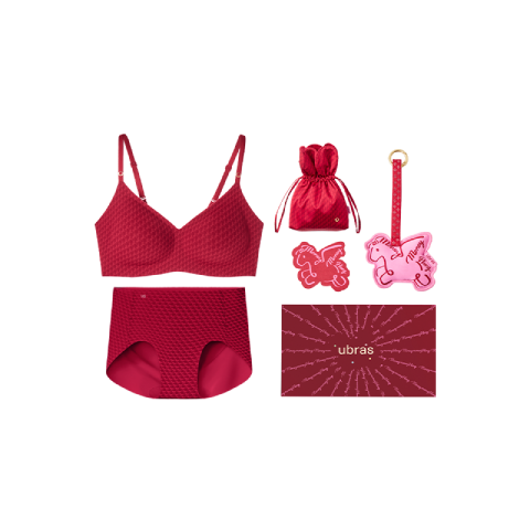 ubras26迎新马上好运无尺码本命年红色内衣女骐骥红文胸礼盒送礼背勾款
