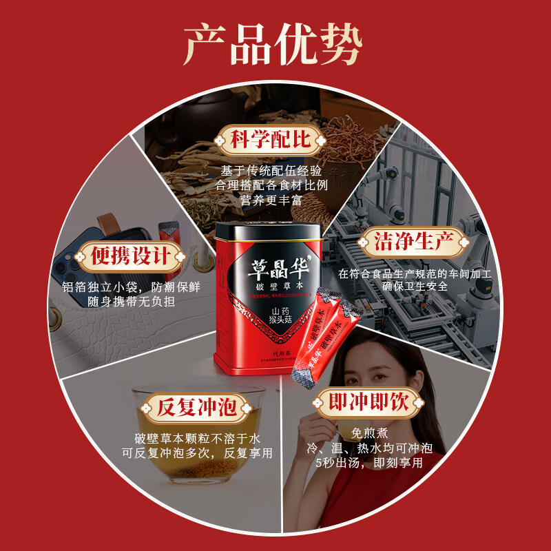 草晶华黄芪破壁草本养生茶无添加剂 5秒出汤独立小包装滋补送长辈老师气 山药猴头菇养生茶 40g*1罐