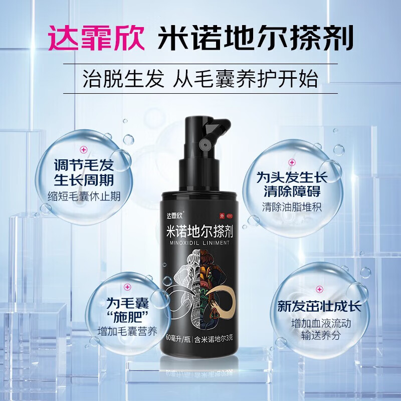 [达霏欣]米诺地尔搽剂 5%*60ml 2瓶装 5%浓度生发增发液喷雾育发液男防脱发严重脱发秃发治疗脱发斑秃防脱育发 咨询客服，赠好礼