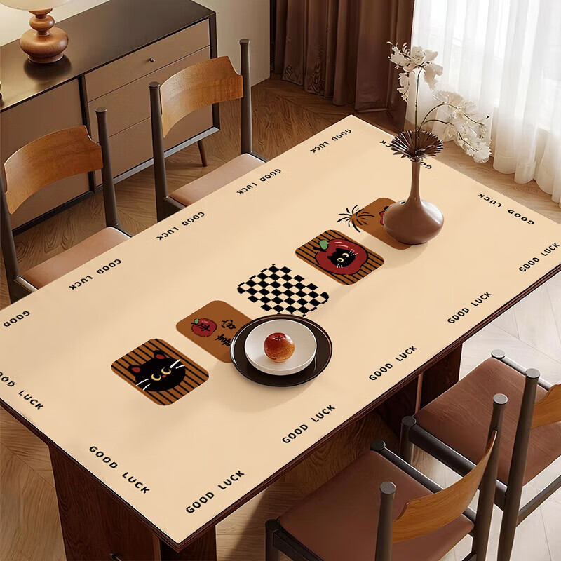 无印良品【加厚防烫】餐桌垫高级轻奢感防水防油免洗桌布茶几桌面保护垫 3.5mm加厚款-古趣喵纹【隔热防烫】 80*150cm【加厚款超防烫】