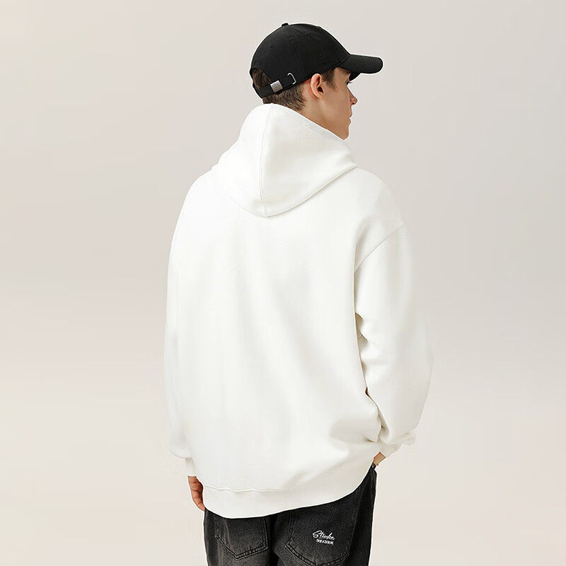 黑鲸海澜之家旗下潮牌纯卫衣男基础简约连帽外套春秋款帽衫 白 XL