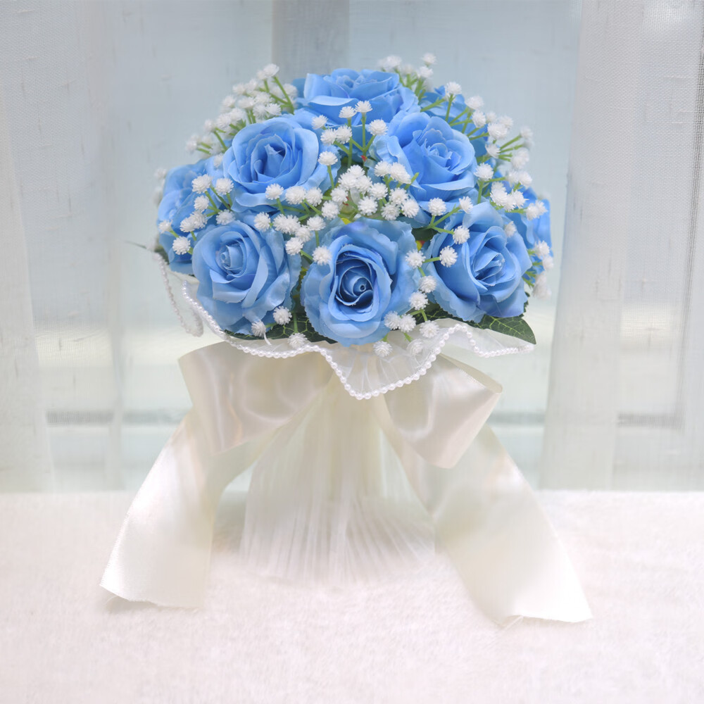 093捧花户外婚礼森系永生塑料花新娘花拍摄道具 093捧花 蓝色
