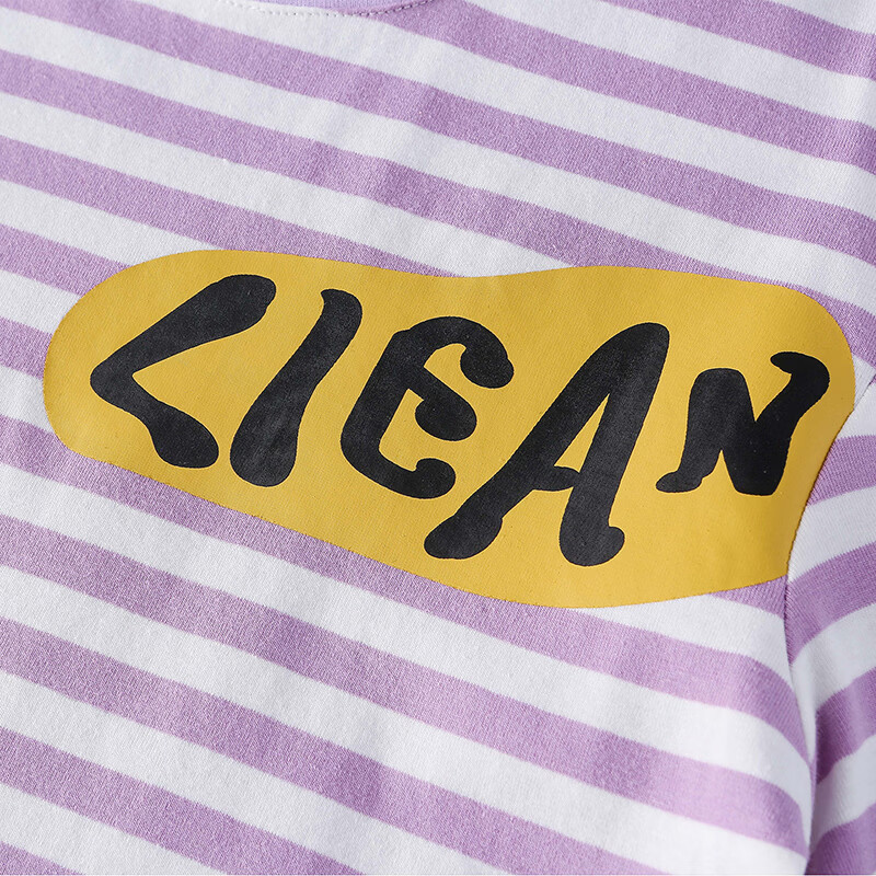 棉花堂（cottontown）【舒适棉氨】棉花堂儿童条纹长袖T恤抗菌春秋新款童装打底衫上衣 紫白条 90 90/52