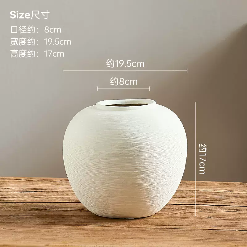 客厅摆件中式插花陶瓷寂感陶罐侘高级风落地新花瓶水培干花粗陶 素白色-小号