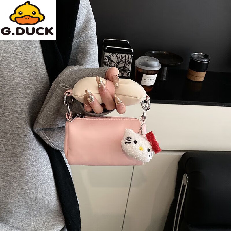 G.duck新款韩版儿童包女童红色蝴蝶结拜年水桶包可爱猫咪女孩公主斜挎包 白色