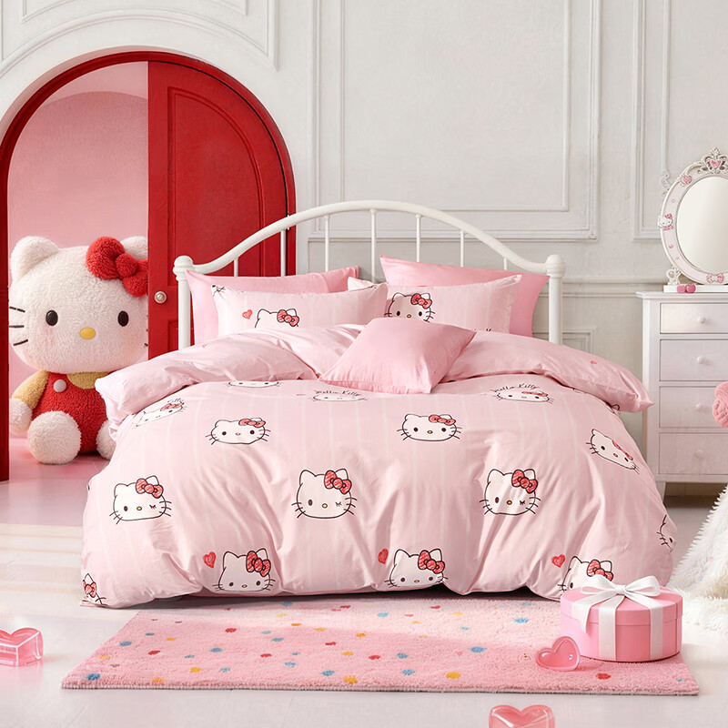 水星家纺四件套床上用品纯棉100%全棉婴幼儿A类儿童学生宿舍26年套件 棉语KT 床单款 （被套150*210cm）