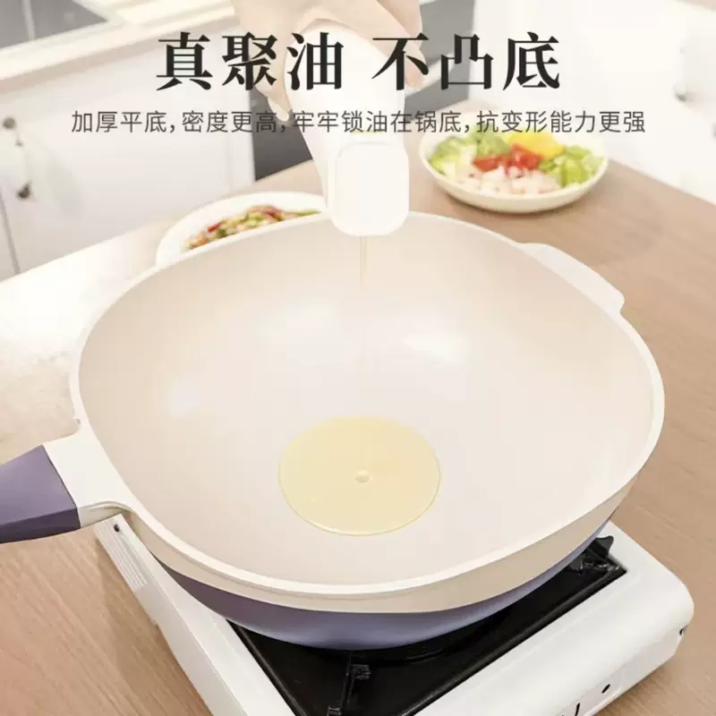 钛陶瓷炒菜锅平底锅不粘锅多功能家用【电磁炉燃气灶通用炒锅】 锅-锅盖-蒸笼-铲子-蒸笼布 32cm