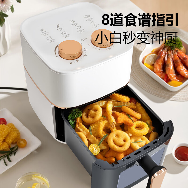 先科空气炸锅家用可视5L无油烟电炸锅低脂不沾煎炸锅烤箱薯条机学 黑白可视窗款 5L