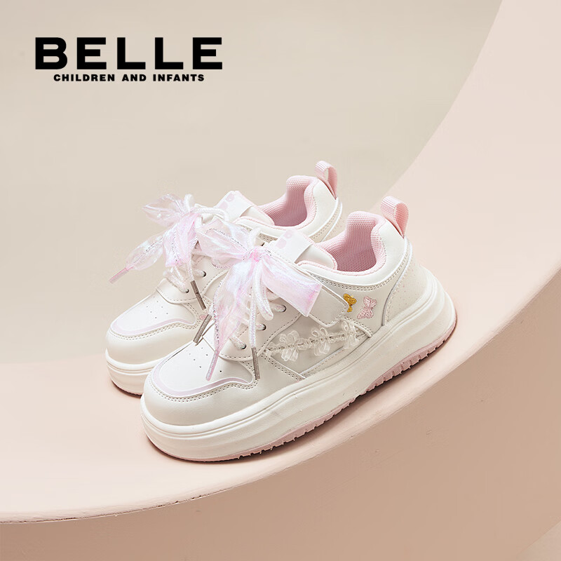 百丽童鞋儿童板鞋女大童运动鞋子26年春季新款小白鞋女孩中大童休闲鞋 粉色【建议拍大一码】 30 (建议脚长184-189mm)