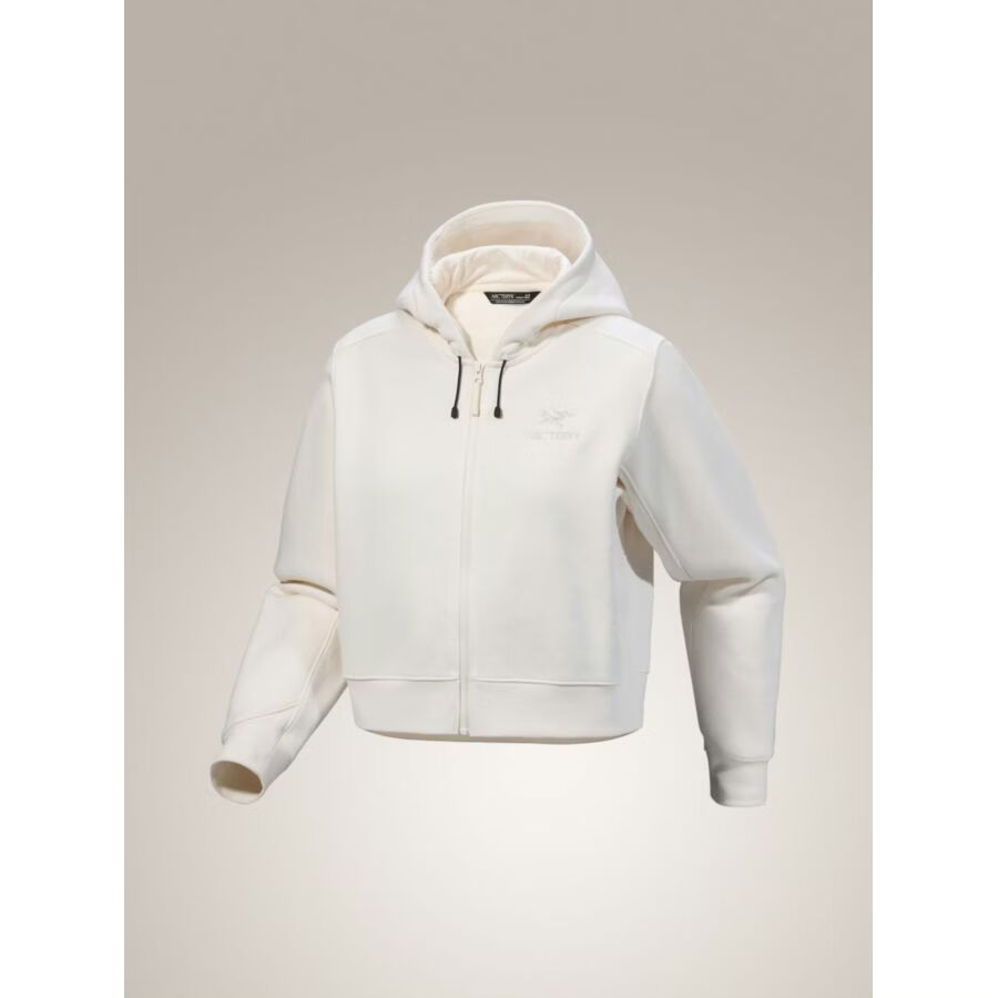 ARC'TERYX始祖鸟女卫衣短款开衫抓绒连帽衫透气保暖Emblem Full Zip Crop Arctic Silk白色 XL适合胸围109厘米，美码