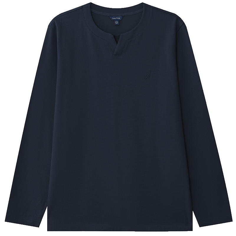 诺帝卡（NAUTICA）男装26春夏新品华夫格小v领休闲简约长袖T恤01TO26126KM 藏青色4NV XL