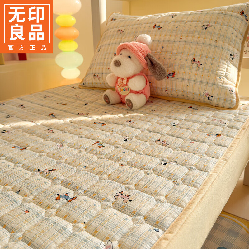 无印良品双层纱夹棉床笠1.8米x2米床垫保护套床罩隔脏席梦思套罩床上用品 夹棉床笠-哈基米【全棉双层纱 亲肤柔软】 90cm*200cm 单床笠