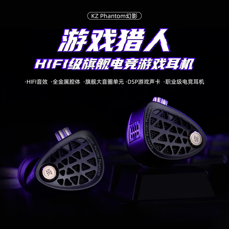 KZ Phantom幻影【专业旗舰】入耳式有线电竞游戏耳机FPS游戏毕业款 黑色 声卡版带麦【TYPE-C接口】
