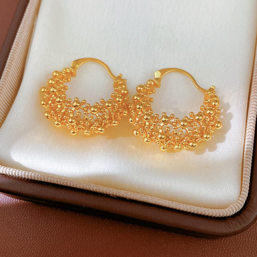 镂空圆形耳扣个性气质耳环轻奢高级感耳饰 气质金色