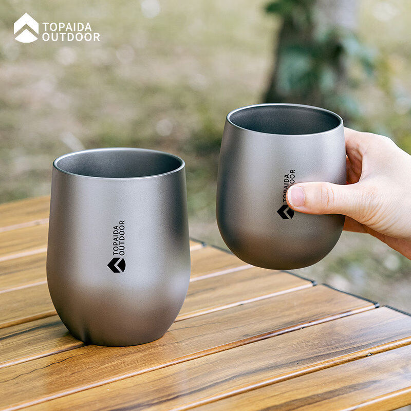 纯钛水杯鹅蛋杯咖啡杯户外露营双层防烫钛合金钛杯功夫茶杯主人杯 120+260+400ml鹅蛋杯各1个