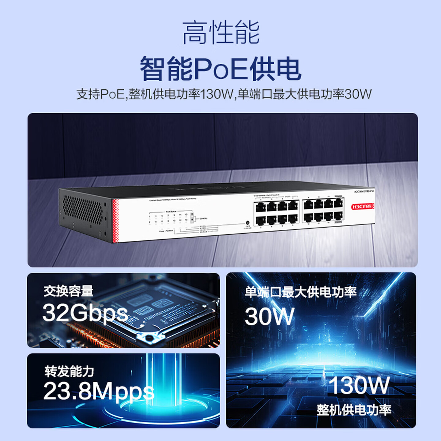 华三(H3C)8口16口24口POE千兆交换机 非网管企业级交换器 网络网线分流器 监控办公组网分线器商用家用 S16G-P-U|16口千兆|POE:130W新款