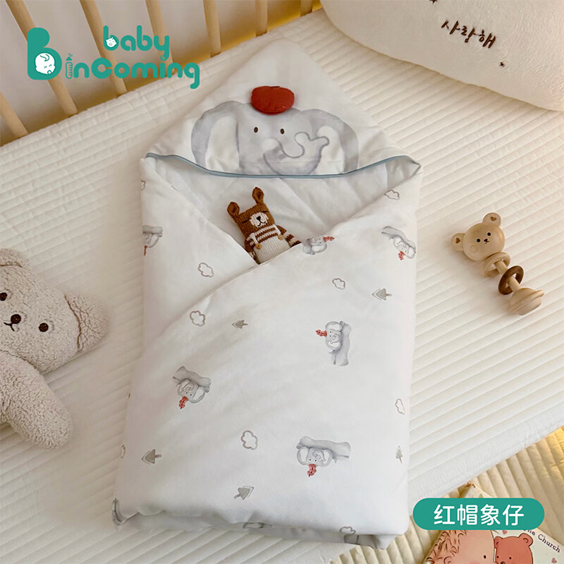babyincoming蓓茵可新生儿包被宝宝婴儿秋冬厚纯棉A类桑蚕丝抱被产房四季盖被 红帽小象350g【桑蚕丝夏季抱被】