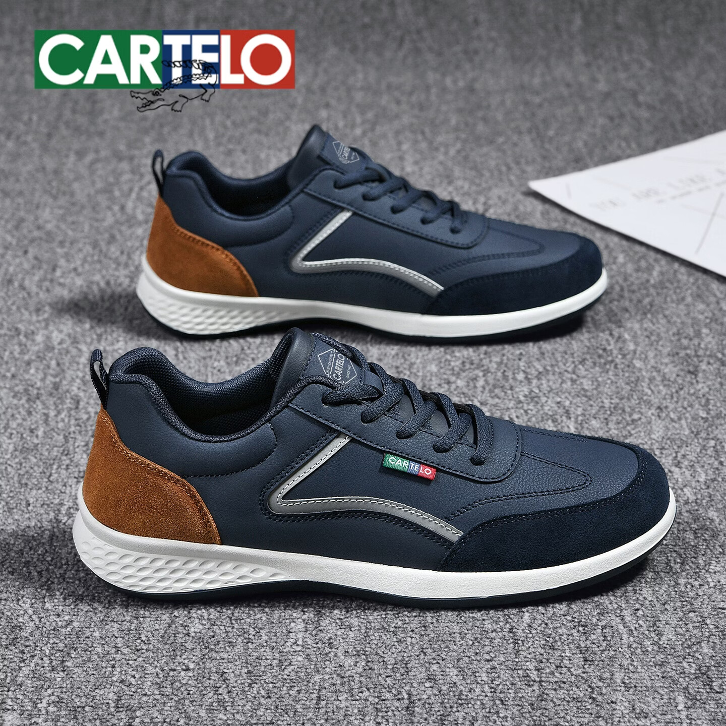 卡帝乐鳄鱼（CARTELO）男鞋厚底透气休闲板鞋男士潮流百搭运动鞋男学生跑步舒适鞋子男款 深蓝色 44 (270mm) 标准运动鞋尺码