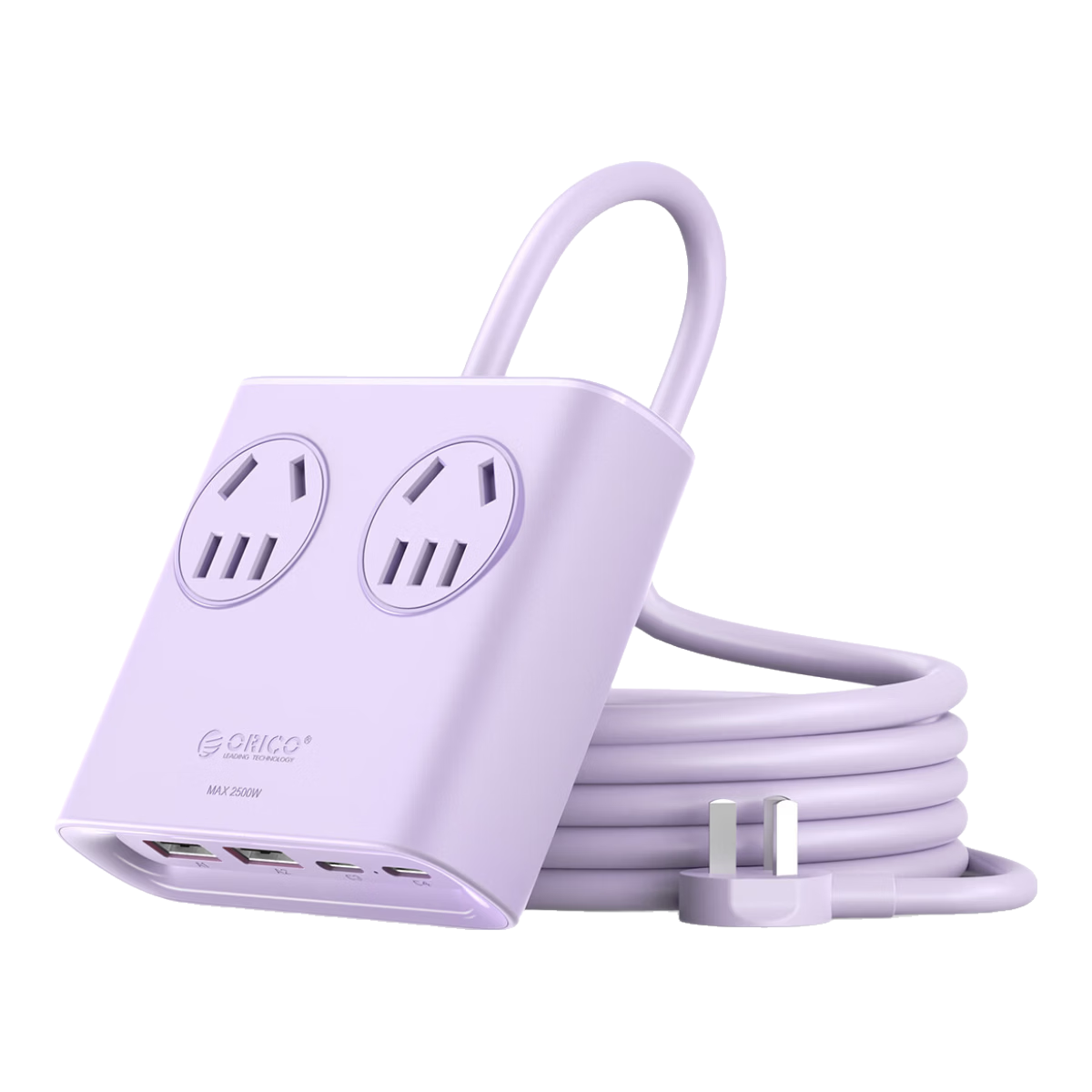 奥睿科（ORICO）小方砖插排一转多USB插座桌面充电多孔位转换器氮化镓快充65W多功能家用卧室学生宿舍插线板PDC 桌面美学15W【4插位2A2C】梦幻紫-1.8米