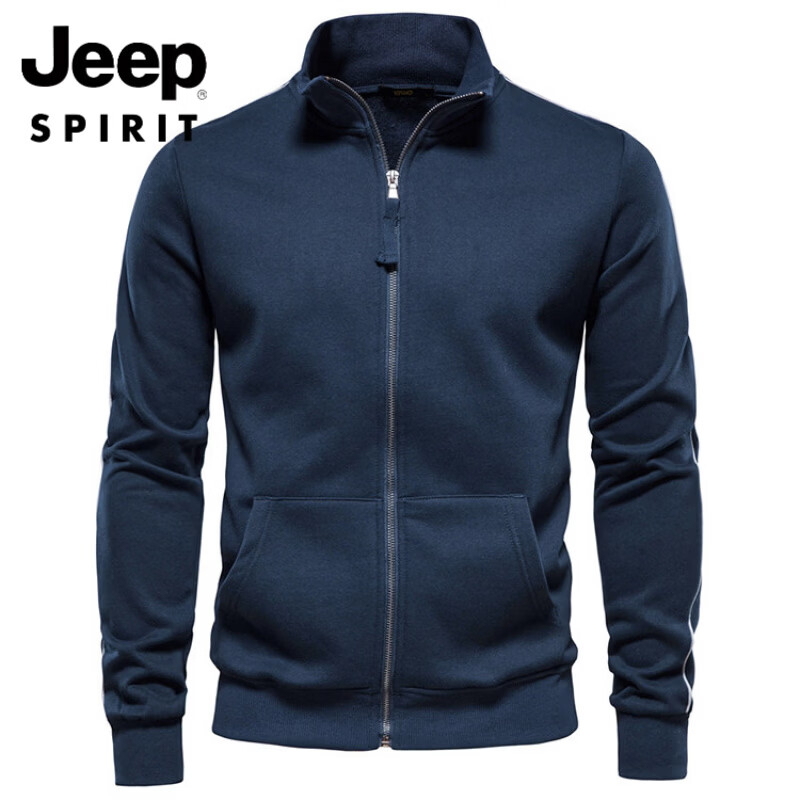 JEEP SPIRIT2026新款春季复古立领开衫卫衣男日系潮牌百搭运动衫休闲男款外套 藏青色 L 160-180斤左右