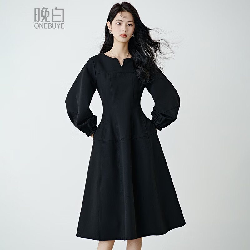 晚白【新品】2026年春款时尚裙子利落修身显瘦法式连衣裙【不含腰带】 黑色 XL