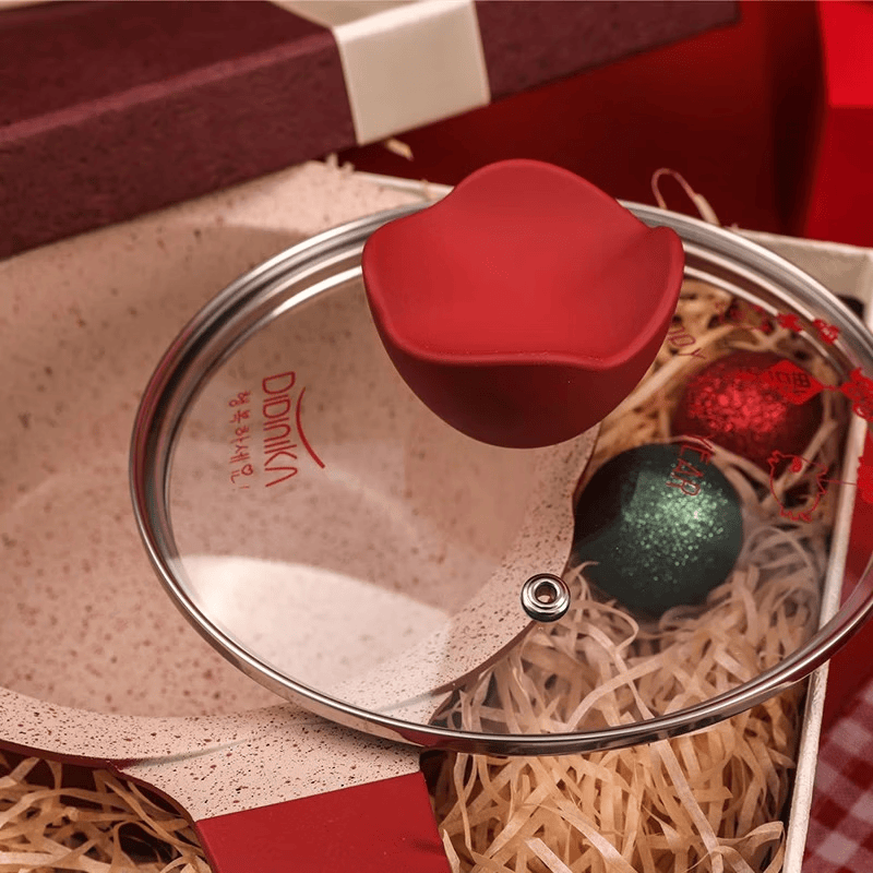 Didinika辅食锅奶锅16cm宝宝奶锅婴儿小奶锅平底汤锅麦饭石不粘锅煎锅 红花瓣套装 16cm