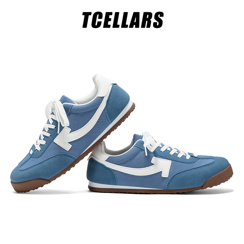 Tcellars德训鞋男鞋春季2026新款潮流百搭平底板鞋低帮舒适运动休闲鞋子 雾蓝色 39