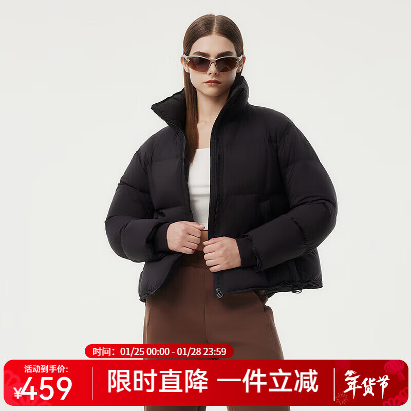 坦博尔泡芙小个子穿搭羽绒服女短款立领宽松保暖外套TBF530378Z 黑色 M (165)