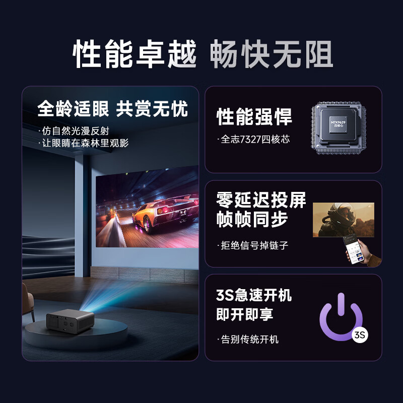 腾讯极光投影D3高亮版 行业首款半导体水冷投影仪 家用客厅卧室投影机(967CVIA高亮 支持民宿酒店定制 )