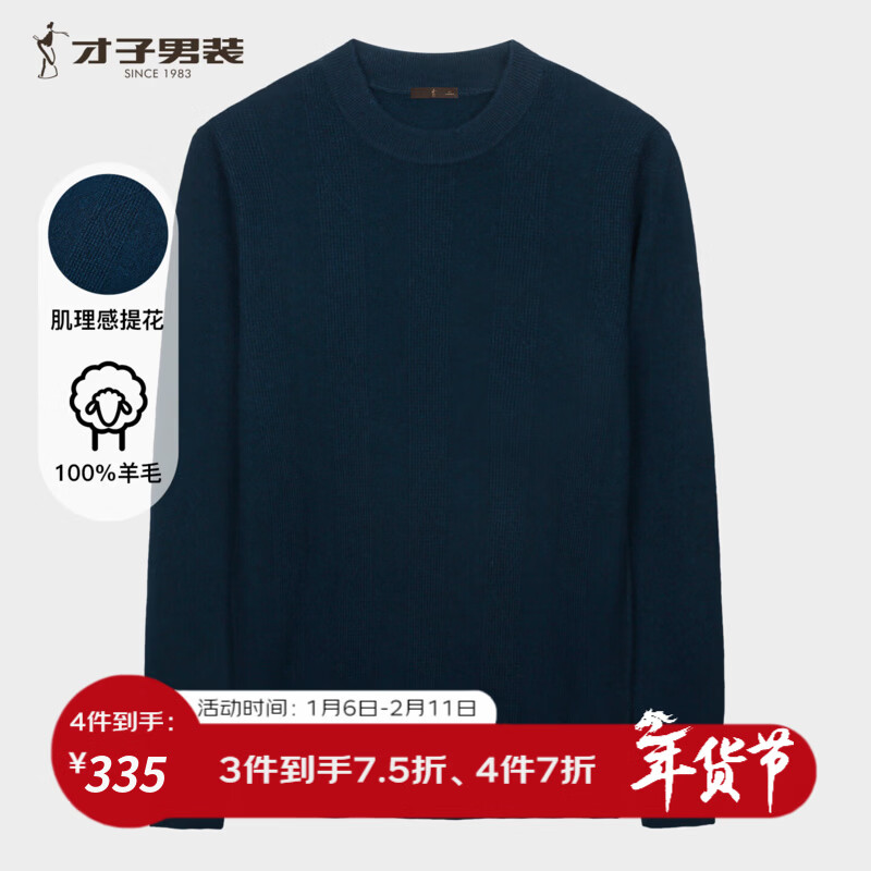 才子（TRIES）100%纯羊毛衫男士秋冬加厚半高领毛衣柔软亲肤保暖纯色打底针织衫 深蓝色 XL 50 （175/92A）