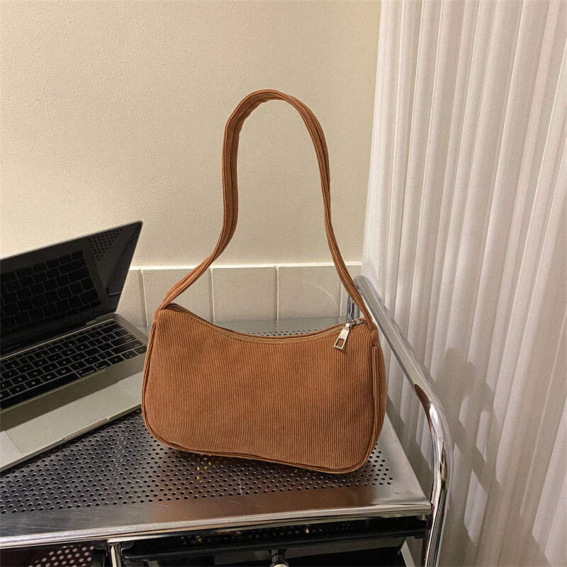 【优选百货】休闲条绒女包2023春夏潮新款腋下包简约百搭网红法棍 橘色 24*6*15