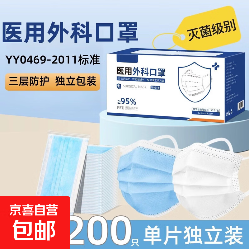 医用口罩外科三层透气独立包装一次性正规级防勒耳防病菌防护成人 医用外科|100只独立包装|强烈推荐