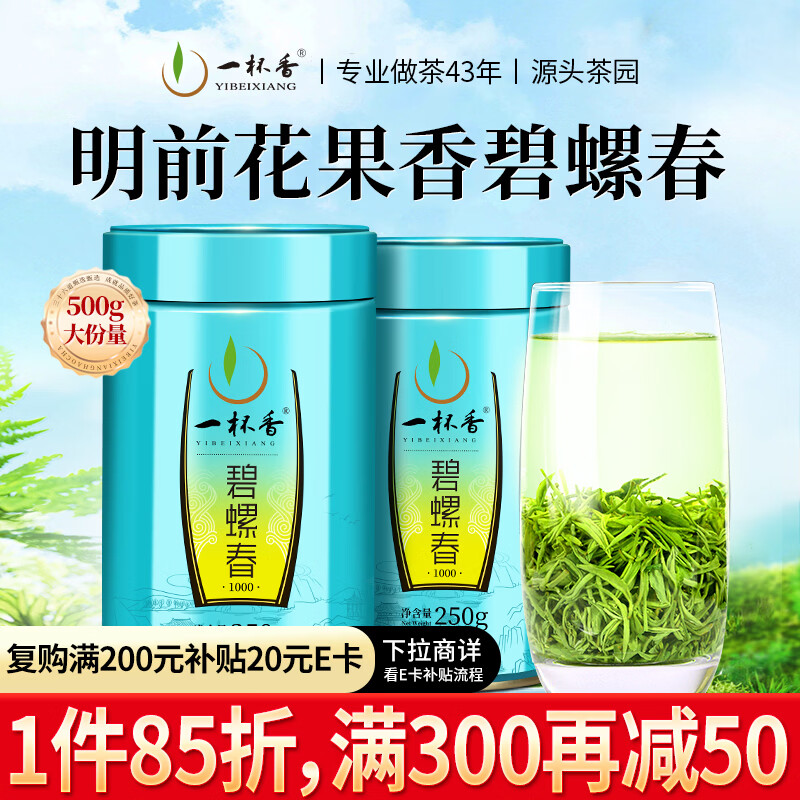 一杯香茶叶绿茶碧螺春500g2025新茶明前过年货礼盒装自己喝自饮茗茶袋装