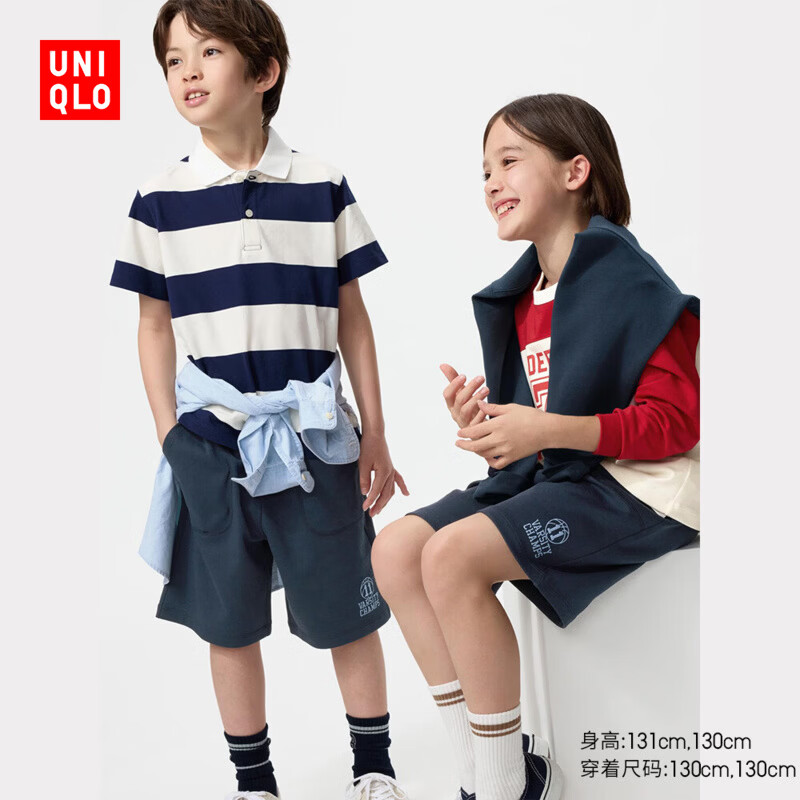 优衣库童装男童女童AIRism棉混纺中裤短裤26春夏新款483412 69 藏青色 160