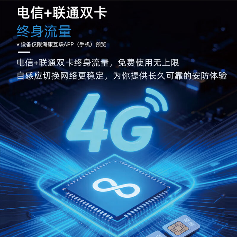 海康威视(HIKVISION)4G终身免流量监控球机摄像头 无需连WIFI 360度无死角带夜视室内户外农村院子手机远程 400万文搜臻全彩2.0丨Q3S4LW-GL/L 官方标配不带内存卡 内置无限流量卡