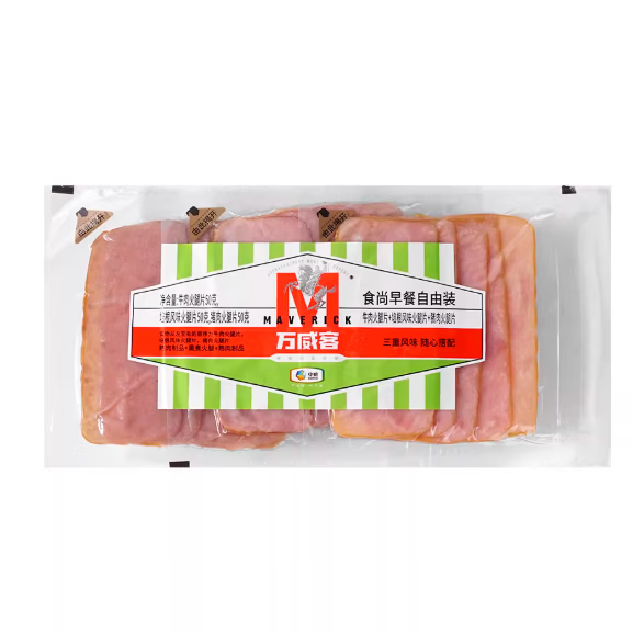 万威客 卓越肉品专家精选切片火腿 早餐火腿片午餐肉早餐烘培露营开袋即食 食尚早餐自由装/15片*3包 (65天) 150g